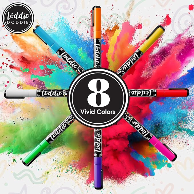 Loddie Doddie Fine Tip Liquid Chalk Markers - Pack of 8, 1mm - Precision Chalk Pens for Blackboard - Vibrant Neon Dry Erase Markers for Glass & Windows