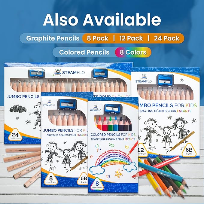 Colored Pencils for Toddlers 3-4 Years – Kids Pencils for Beginners, Toddlers and Preschoolers, Jumbo Triangle Shape for Easy Grip, Thick Colored Core for Easy Coloring and Less Breakage (8 Pack)