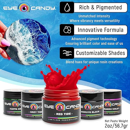 Eye Candy Red Pigment Paste Red Tide (2 oz/RAL 3002) | Epoxy, Resin Art Paste | Highly Pigmented | Resin Art | Woodworking (Red Tide)