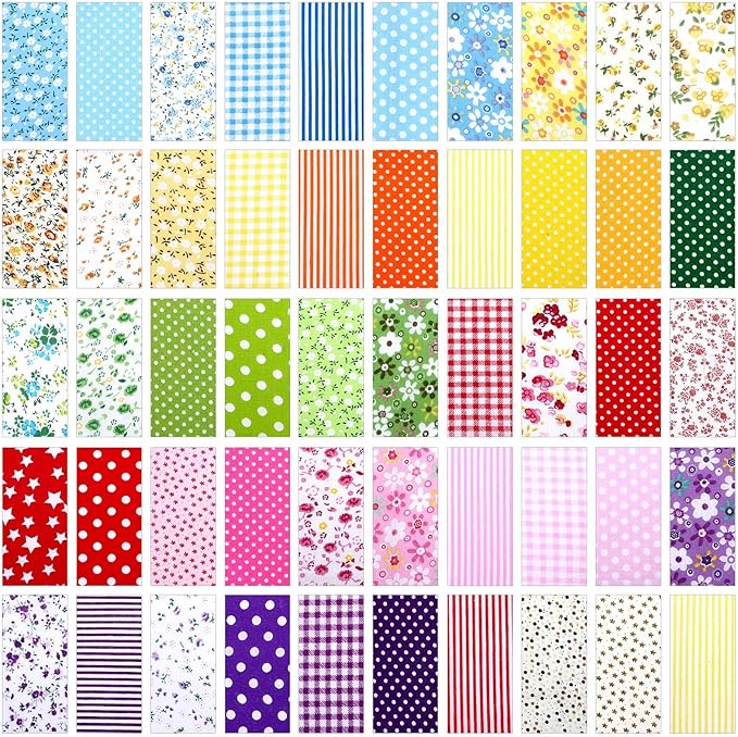 Boyiee 50 Pcs 10 x 10 Inch New Year Spring Quilting Fabric Red Pink Stripe Plaid Dot Homespun Cotton Fabric Jelly Squares Lattice Precut Quilting Strips for Sewing DIY Valentines Craft Patchwork Gifts