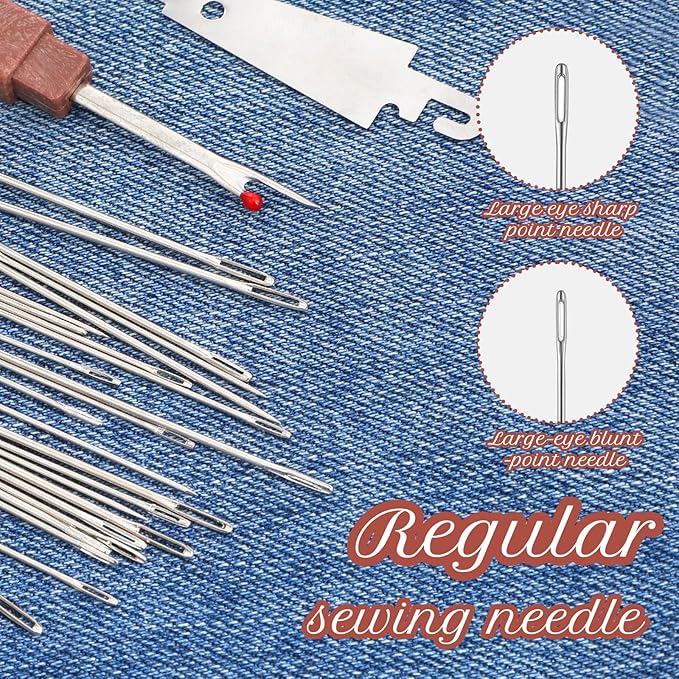 Big Eye Steel Needles Set，31Pcs Needles Thread Hand Repair Tools, 5 Size Stainless Steel Sewing Needle Kit, Portable Large Eye Hand Sewing for DIY Stitching Crafts Quilting
