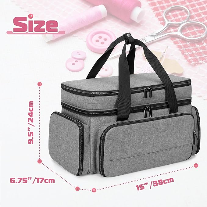LUXJA Large 2 Layers Sewing Organizer Bag with 5 Detachable Dividers, Sewing Storage Bag for Sewing Supplies (Bag Only), Gray
