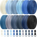 Syhood 36 Yards 12 Pieces #5 Sewing Zippers Tapes Assorted Nylon Lightweight with 120 Plastic Zipper Sliders for Women Men Sewing Supplies(Blue Series)