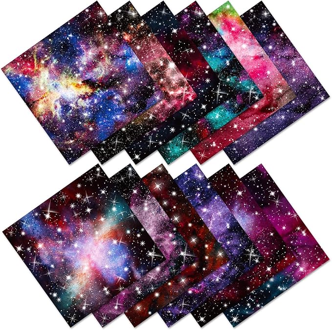 12 Sheets Pink Astronomical Galaxy Scrapbook Decorative Paper, 6x6 Inch Single-Sided Starry Night Craft Cardstock Paper for Scrapbooking, Card Making, Journaling, and DIY Art Projects