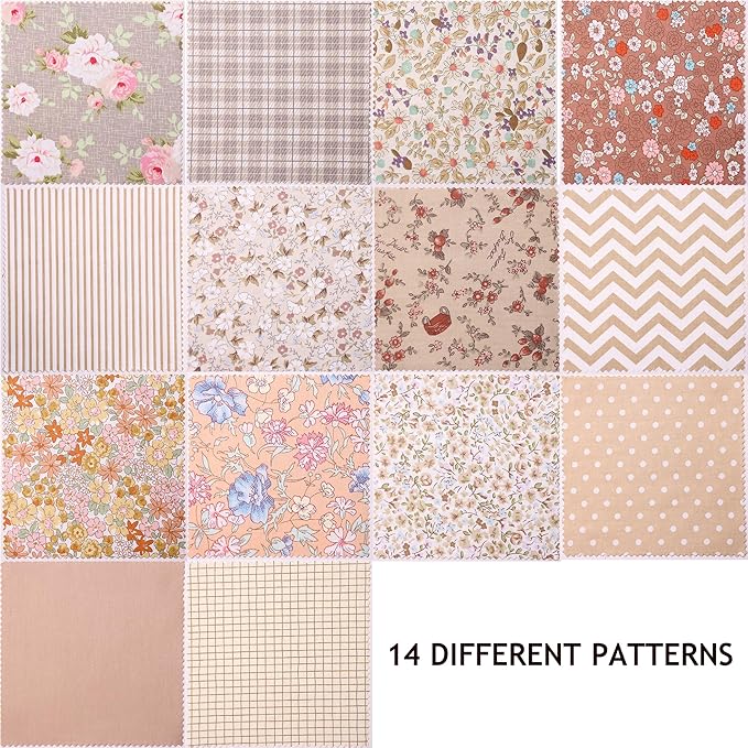 Hanjunzhao 42 5-inch Fabric Squares - Charm Packs for Quilting 5 inch - 5" Charm Quilt Squares - 5x5 Fabric Squares for Quilting, Sewing, Patchwork, and DIY Crafts, Light Coffee