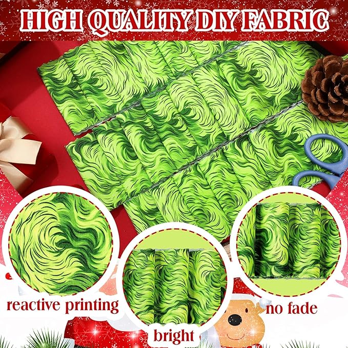 Ganeen 100 Pcs Christmas Lime Green Fur Quilting Fabric Roll 2. 56 Inch Fabric Squares Jelly Patchwork Precut Strips Bundles for Holiday Materials Craft DIY Sewing Cloths