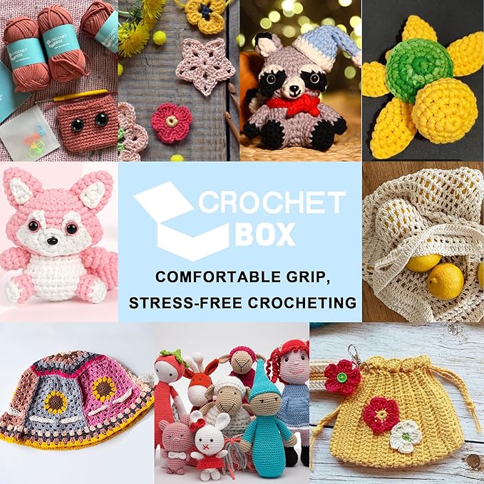 Crochetbox Crochet Hooks Set, 13 Size 2mm(B)-10mm(P) Ergonomic Handles Crochet Hooks with Case for Arthritic Hands, Kintting Needle with Crocheting Tool for Crocheters