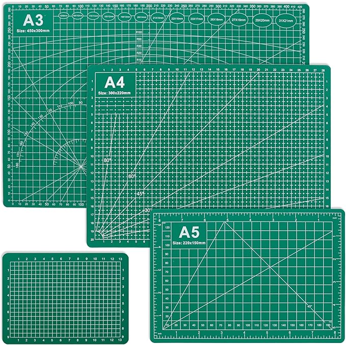 4 Packs Cutting Mats, 4size Double Sided Cutting Mat, Non-Slip 5 Layers PVC Cut Mat for Craft Art Projects Fabric Sewing, Scrapbooking Mat, A3 A4 A5 A6