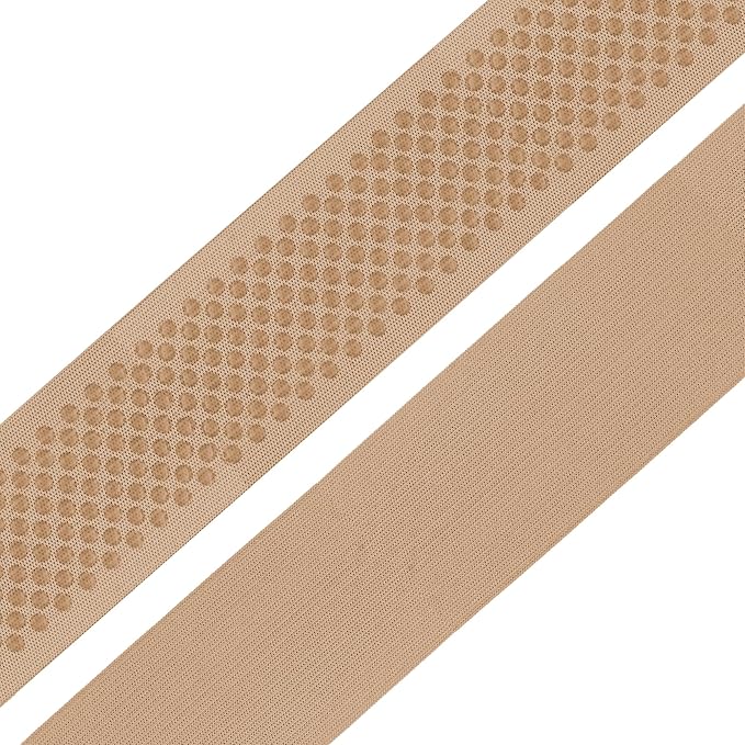 Mandala Crafts 2 Inch Elastic Silicone Gripper Tape for Clothing - 5 Yds Dotted Non Slip Elastic Band for Sewing - Tan Silicone Flat Fabric Stretchy Ribbon Straps