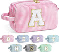 YOOLIFE Initial Makeup Bag Cosmetic Bag Toiletry Pouch, Personalized Birthday Gifts for Women Girls Mom Daughter Sister Friends, Pink A