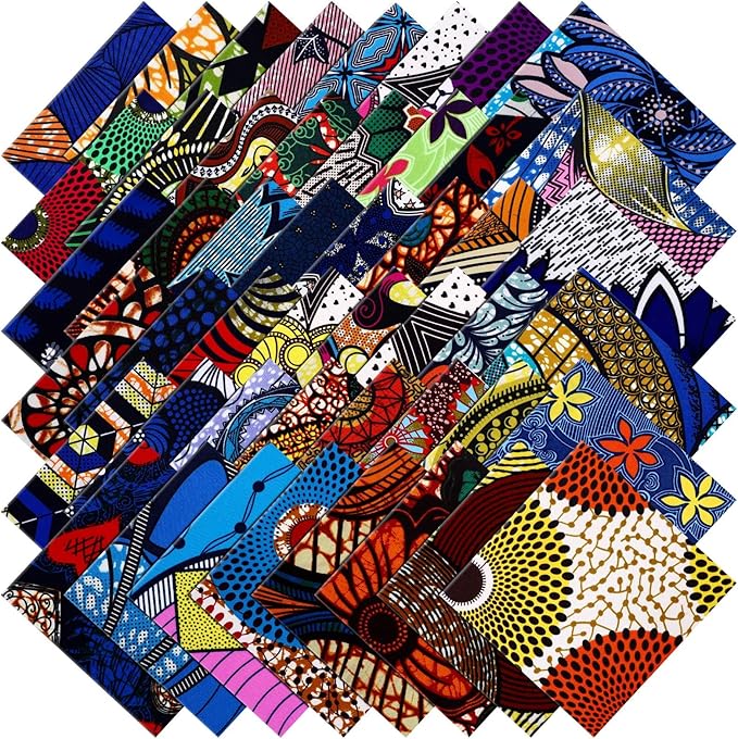 Tudomro 100 Pieces 10 x 10 Inches Cotton Fabric Squares Patchwork Quilting Fabric Bundles Layer Precut Quilt Material for DIY Craft Sewing Cloths Handmade Accessories(African)