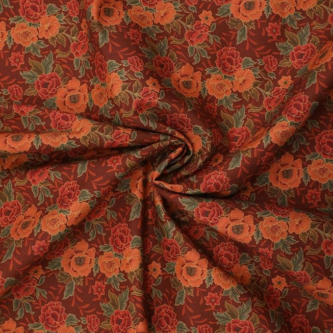Tinyspool & Co. 100% American Cotton Fabric – 3 Yard Cut Quilting Fabric – Prewashed Preshrunk Yardage for Quilt Backing Borders Binding Sewing Crafts – Fall is Here No.9 – Oriental Red