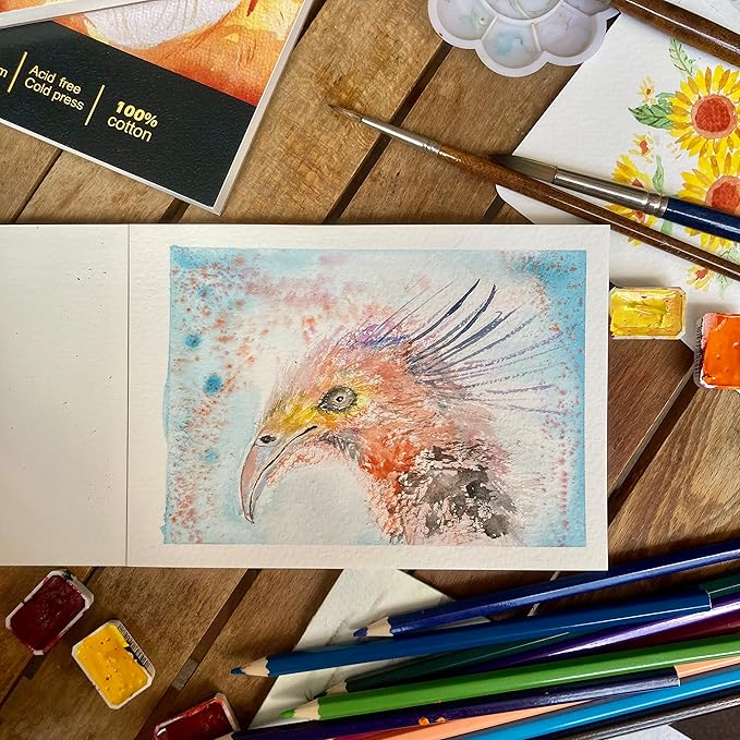 tumuarta Watercolor Paper Pad 100% Cotton, 5X7”, 140 LB, 300 GSM, 20 Sheets, Natural White, Acid Free, Cold Press, Watercolor Mixed Media Sketch Books for Watercolors, Acrylic and More.