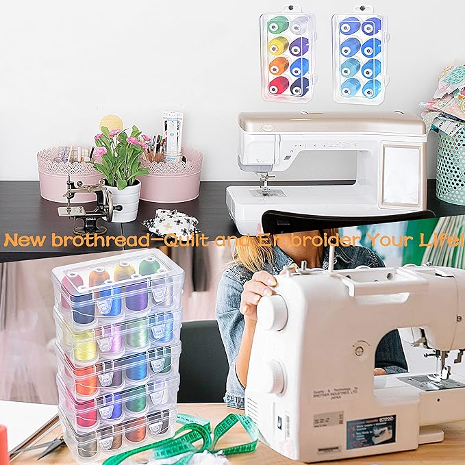 New brothread - 18 Options - Multi-Purpose 100% Mercerized Cotton Thread 50S/3 600M Each Spool for Quilting, Serger, Sewing and Embroidery - 8xCoffee(Different Brown) with Clear Plastic Storage Box
