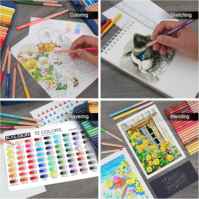 KALOUR 72 Professional Colored Pencil for Coloring,Oil-Based,Soft Core–Ideal for Artists and Beginners