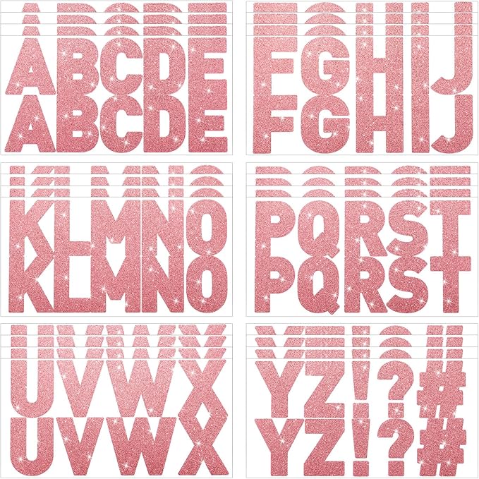 Harloon 232 Pcs 24 Sheets Large Glitter Letter Stickers Big Font Alphabet Letter Self Adhesive Letters Kit Mailbox Stickers for Mailbox Bulletin Boards Classroom Home(Pink,2.5 Inch)