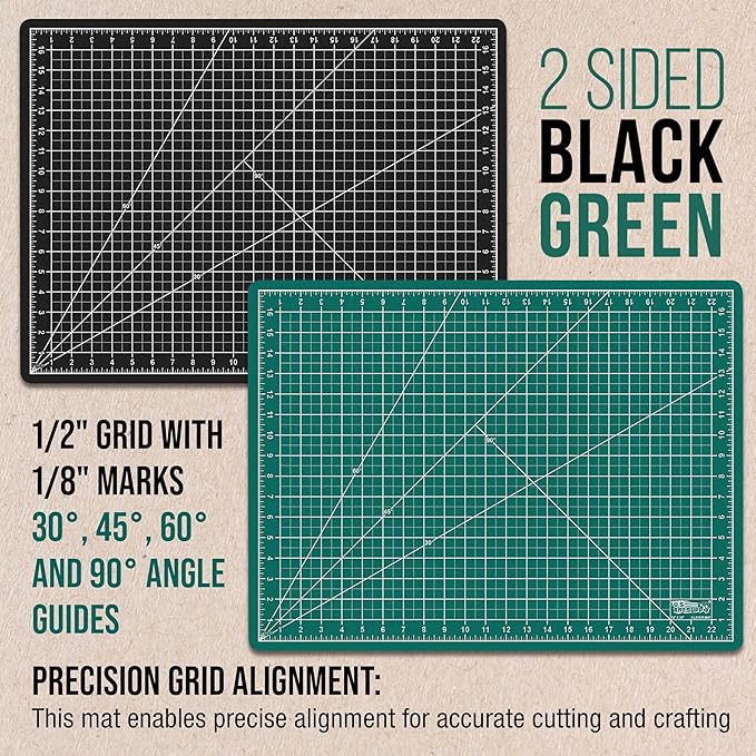 U.S. Art Supply 18" x 24" Self-Healing Cutting Mat 5-Ply - Double-Sided Green/Black Craft Mat, Non-Slip Cutting Mats for Crafts, Sewing, Quilting, Scrapbooking