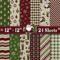 24 Sheets Christmas Scrapbook Paper 12'' × 12'' Double-Sided Xmas Red Green Pattern Paper Decorative Art Cardstock for Holiday DIY Crafts Card Making Scrapbook Supplies