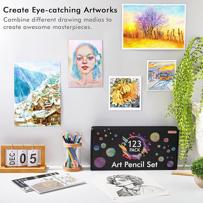 Shuttle Art Professional Drawing Kit, 123 Pieces of Drawing Pencils Set Includes Colouring Pencils, Watercolor, Charcoal, Graphite and Sketch, Ideal for Adults Children Artists