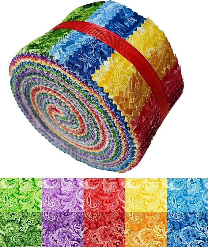 Jelly Roll Fabric 100% Cotton Quilting Fabric, 40 Pre-Cut Strips (2.5 x 44 Inch) for Quilting and Sewing - 10 Assorted Floral Prints-Paisley Floral