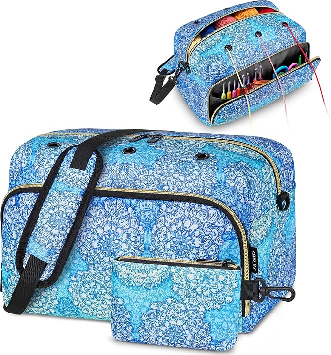 IBFUN Crochet Yarn Knitting Bag 2 Pcs Yarn Storage Organizer Crocheting Bags for Beginners with Shoulder Strap for Knit Accessories Needles Hooks