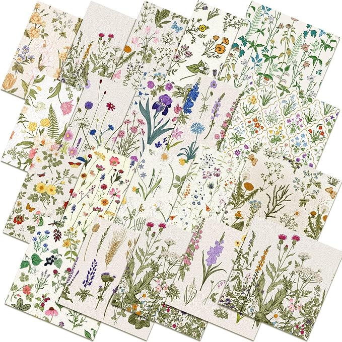 HunnmingRe 20 Pcs 10''x10'' Wildflower Quilting Fabric Square Wildflower Quiltted Fabric Bundle Multicolor Precuts Printed Patchwork Supplies for Holiday DIY Sewing Craft