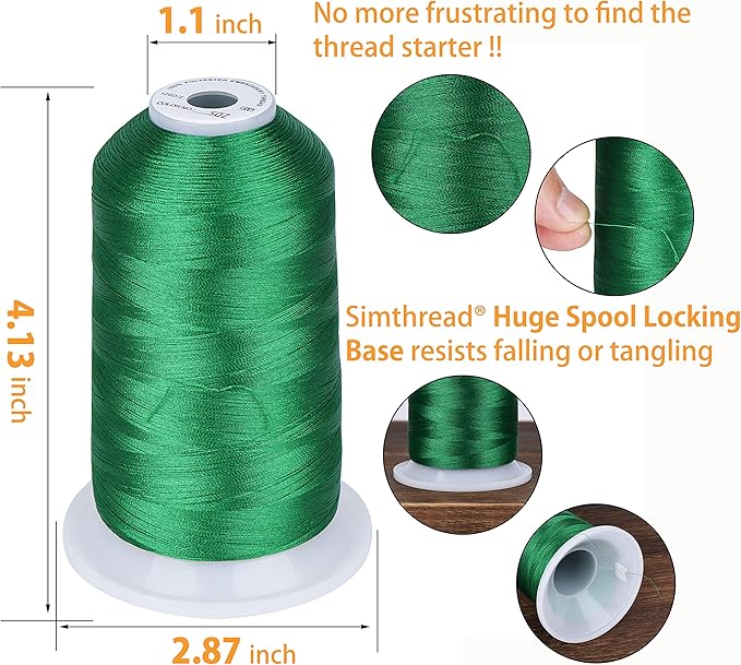 Simthread - 33 Selections - Various Assorted Color Packs of Polyester Embroidery Machine Thread Huge Spool 5500Y for All Purpose Sewing Embroidery Machines - 2White+2Black
