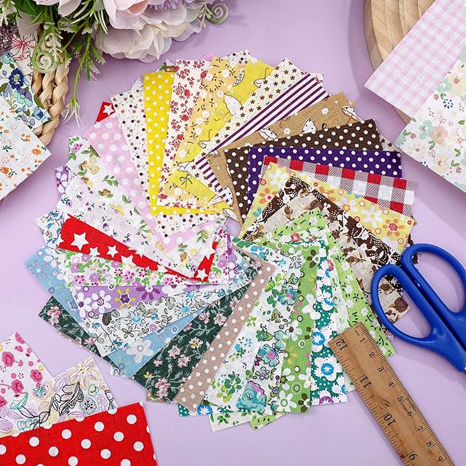 Ganeen 800 Pcs 4 x 4 Inch Cotton Fabric Squares Pre Cut Quilting Squares Printed Floral Patchwork Fabric Bundles for DIY Craft Sewing Clothing Accessory(Assorted)