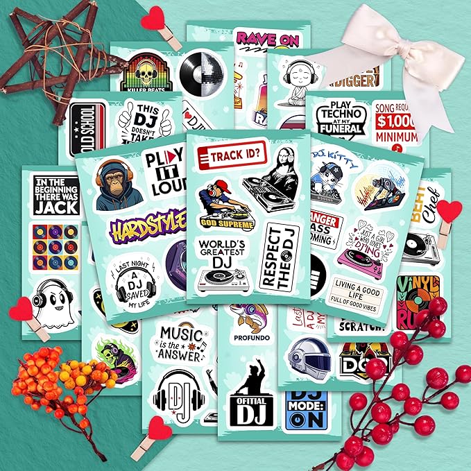 100Pcs DJ Stickers and Decals for Laptop, Water Bottle - DJ Gifts & Party Supplies - Rave, Music Stickers - Gift for Women & Men