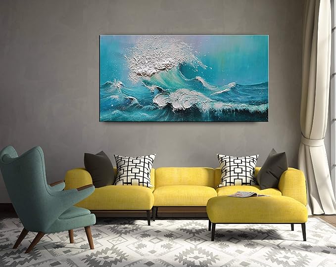 YaSheng Art - 24x48inch landscapes Abstract Art Painting，Oil Painting on Canvas Texture Blue Ocean scenery 3D Oil Painting Hand-Painted Abstract Artwork Canvas Wall Art Paintings Modern Home Decor Art