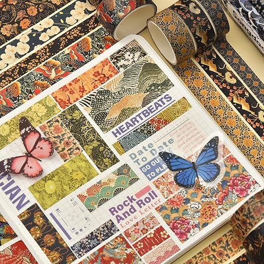 12 Rolls Kyoto Charm Washi Tape Set Japanese Arts Adhesive Tapes Geometric Garden Decorative Masking Tape Sets for Craft, Kids, Scrapbook, DIY, Gift Wrapping (Floral Bird)