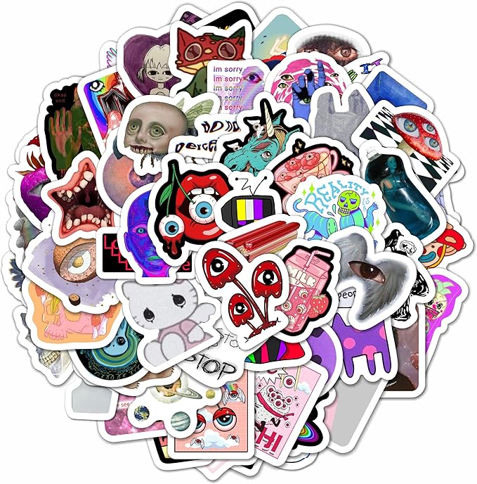 BulbaCraft 100Pcs Weirdcore Stickers, Weird Stickers for Adults, Weird Gifts, Psychedelic Decals, Trippy Decals, Weirdcore Accessories, Gifts for Women & Men