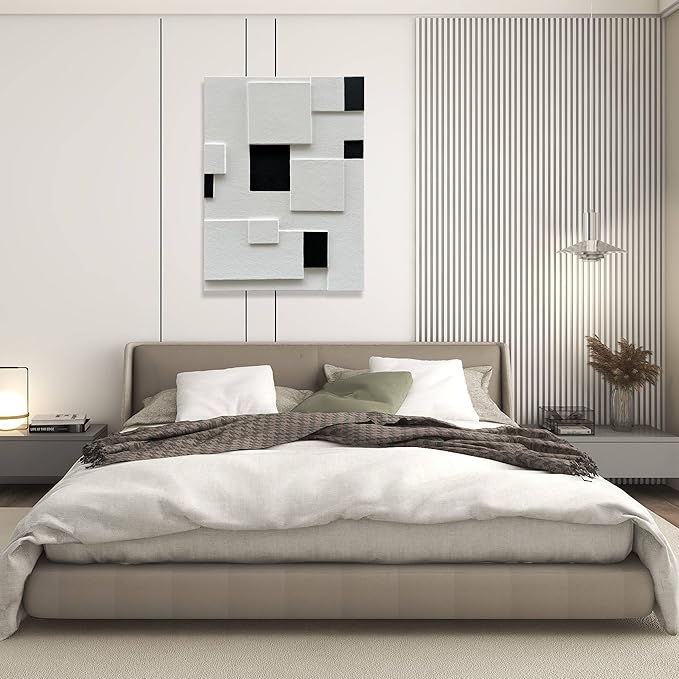 Art Hand-Painted Modern Minimalist Black and White Abstract Art Oil Painting Canvas Wall Deco Art Painting 40x28 inches