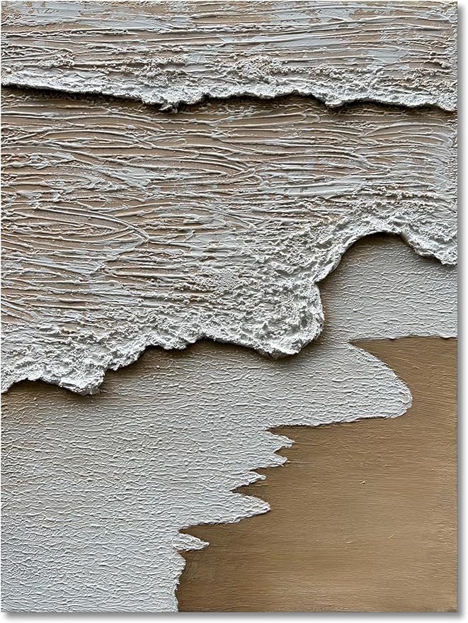 Art Hand Painted 3D Modern Abstract Art Oil Painting White Ocean Wave Landscape Painting 40x28 Inch Home Office Corridor Wall Decoration Art