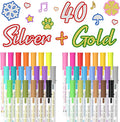 Shuttle Art 40 Pack Double Line Outline Permanent Markers, 20 Silver and 20 Gold Colors Squiggles Shimmer Markers Set, Self Outline Metallic Marker Pens for Drawing, Christmas Card, DIY Crafts