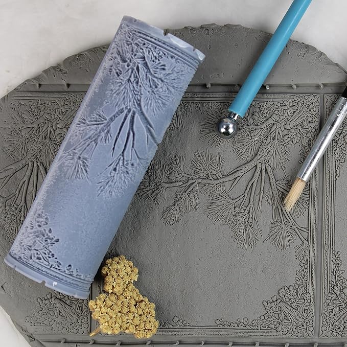 Pine Needles Clay Texture Roller (4") - Winter Set #01 - Embossing Pattern Roller for Polymer & Ceramic Clay, Pottery & Crafts
