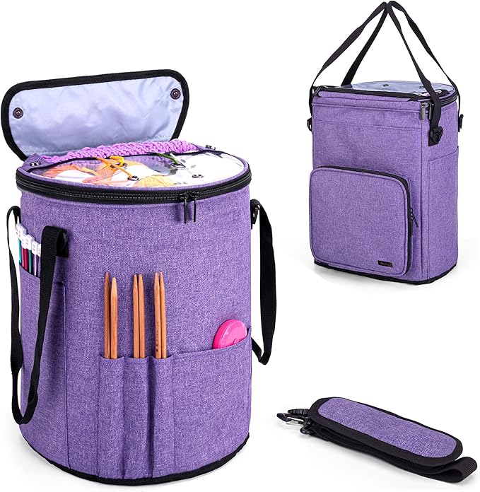 Teamoy Crochet Bags for Women, Yarn Storage Organizer, Knitting Project Bag for Knitting Needles and Hooks, Purple