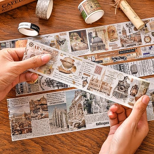 18 Rolls Vintage Washi Tape Pack Retro Arts Adhesive Tapes Wide Monologue Decorative Masking Tape Sets for Craft, Kids, Scrapbook, DIY, Gift Wrapping (Jungle Trails)