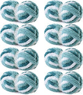 Hombys 8 Pack Giant Chunky Yarn for Crocheting & Knitting, Super Bulky Soft Fluffy Tie Dye Plush Fuzzy Mixed Color Thick Chenille Yarn (Blue Multi, White)
