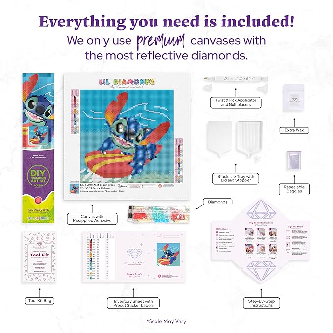 DIAMOND ART CLUB Beach Break Diamond Painting Kit, Fun DIY Crafts for Adults, Round Diamond Art Canvas, 9" x 9"
