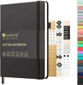 &And Per Se Dotted Journal Notebook, A5 Hardcover Leather Bullet Dotted Journal, 160 Pages 100 gsm Thick Paper, 3 Sheets of Stickers Included (Black)