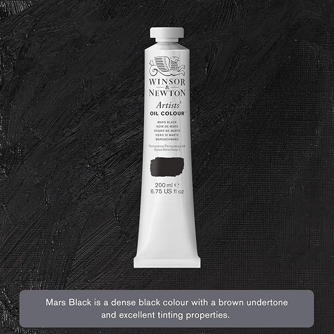 Winsor & Newton Artists' Oil Color, 200ml (6.75 oz) Tube, Mars Black