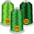 Simthread - 33 Selections - Various Assorted Color Packs of Polyester Embroidery Machine Thread Huge Spool 5500Y for All Purpose Sewing Embroidery Machines - 3 Differ Green