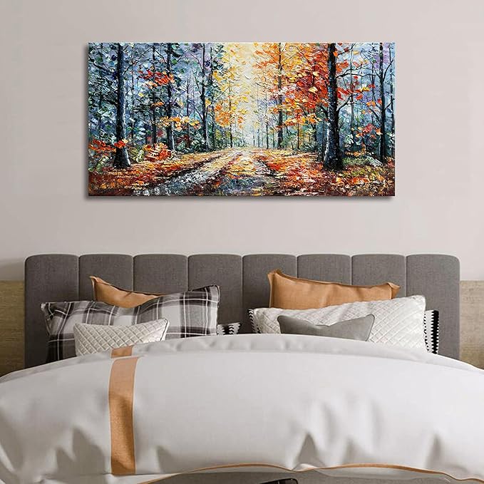 Art Hand Painted Forest Landscape Oil Painting Modern Abstract Art Home Wall Deco Art 24x48 inches