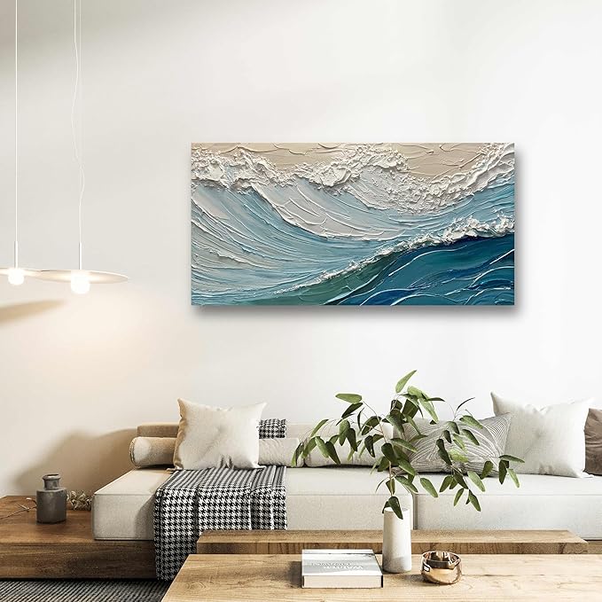 V-inspire Art,24x48 Inch Hand drawn Oil Painting, Modern Home Canvas Wall Decoration - The Surging Waves - Abstract Mural Painting