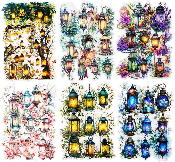 90PCS Firefly Lamp PET Stickers, Fairy Tale Lantern Stickers for Scrapbooking, Journaling and DIY Crafts