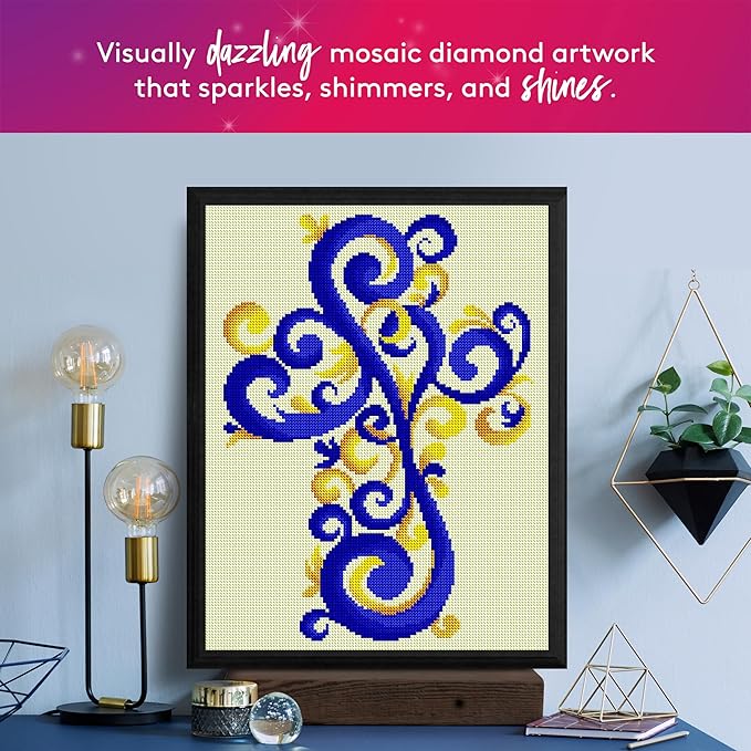 DIAMOND ART CLUB Blue and Gold Ornate Cross Diamond Painting Kit, Fun DIY Crafts for Adults and All Ages, Round Diamond Art Canvas for Beginners, 13" x 17" (32.8 x 42.6 cm)