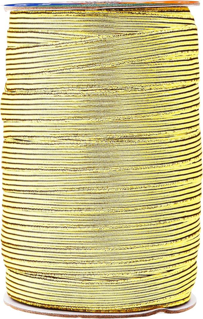 Mandala Crafts 10mm 50 Yds Roll of Metallic Gold Elastic Bands for Sewing - 3/8 Flat Elastics Cord - 3 8 Inch Braided Stretch Straps for Crafting