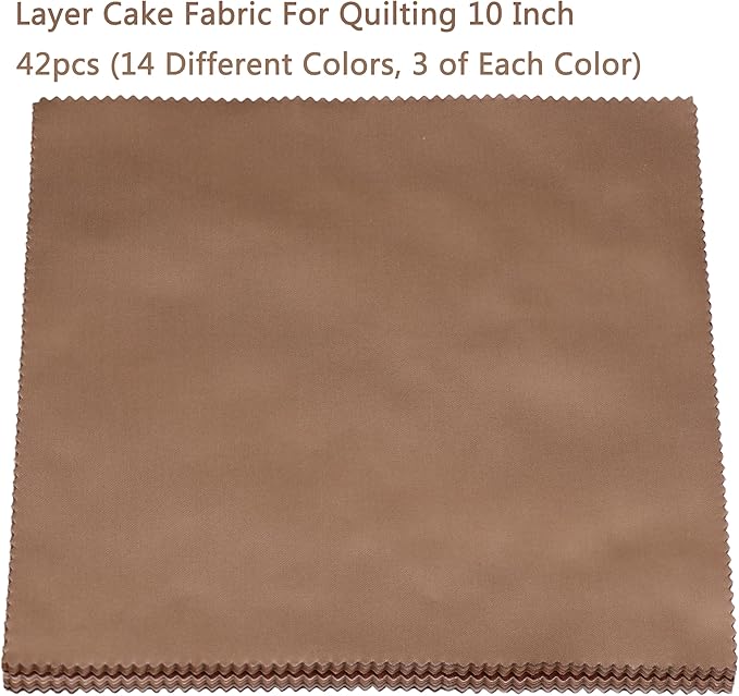 42Pcs Solid Cotton Fabric Squares 10x10 inch, Layer Cake Fabric for Quilting 10 inch, Solids Brown White Cream Ivory Natural Layer Cakes 10 inch Squares for Quilting, Sewing, Quilt, and Crafts