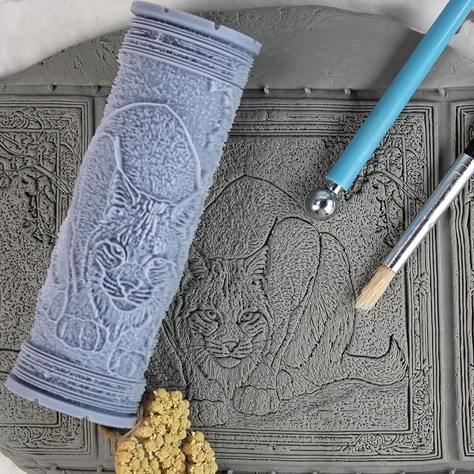 Bobcat Clay Texture Roller (4") - Forest Set #01 - Embossing Pattern Roller for Polymer & Ceramic Clay, Pottery & Crafts